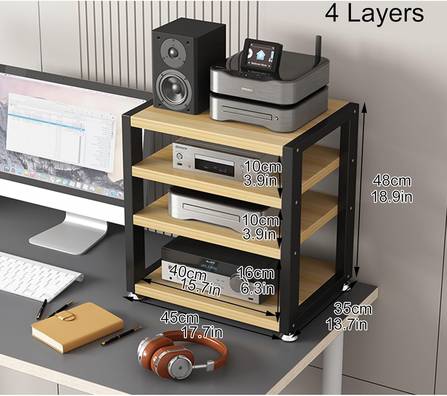 AV Media Stand Stereo Cabinet Furniture Audio/Video Component Cabinet Stereo Rack Audio Tower Wooden Shelf