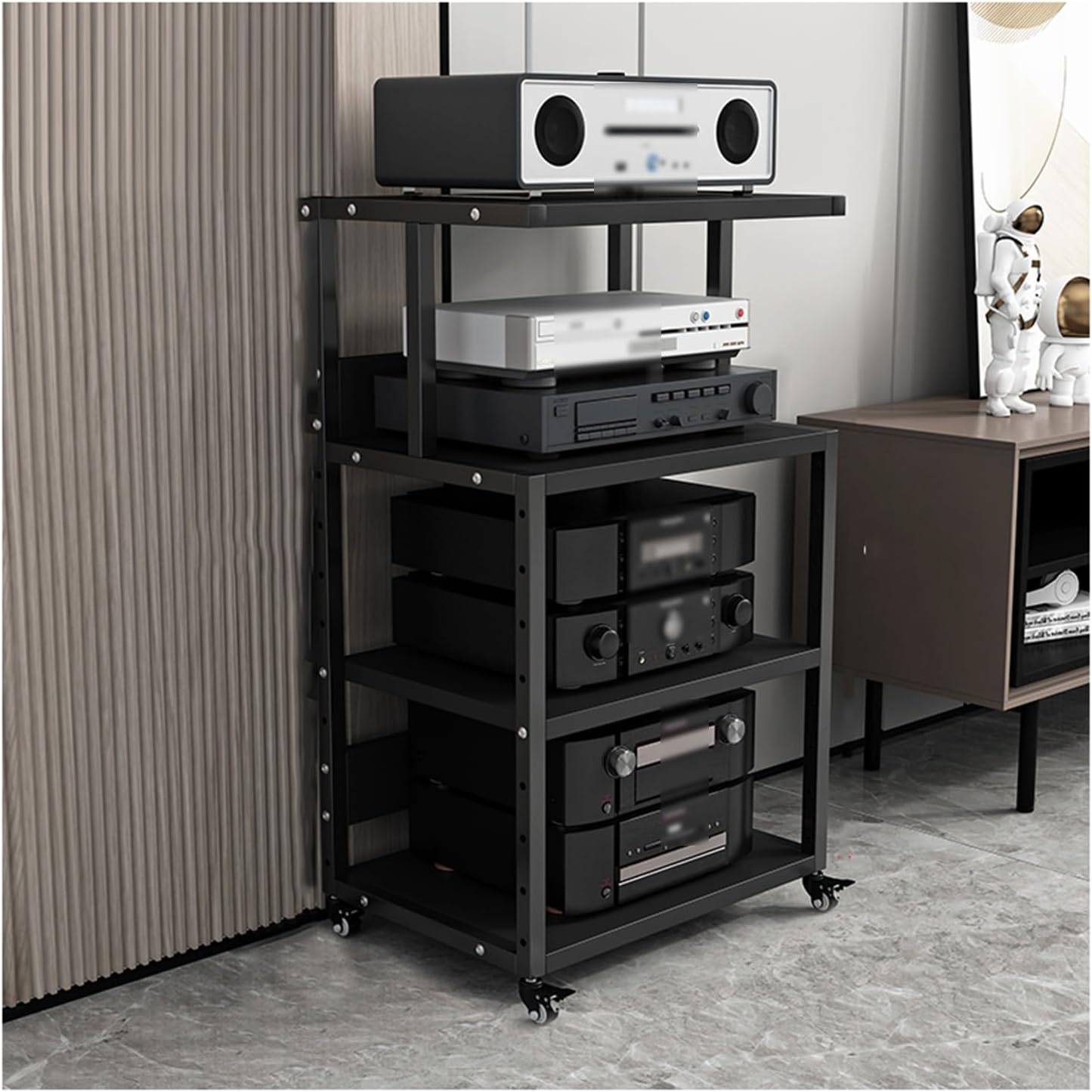 YLQFGUVWK Media Storage Cabinet Record Player Stand 4-Layer Wooden Shelves