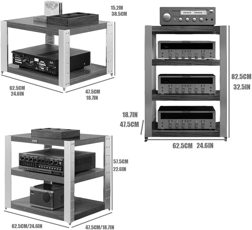 KGPGNYMYHA 4 Tier Audio Video Media Stand Adjustable Shelves Audio Rack Media Storage Cabinet Stereo System Home Entertainment Components Cabinet(Brown
