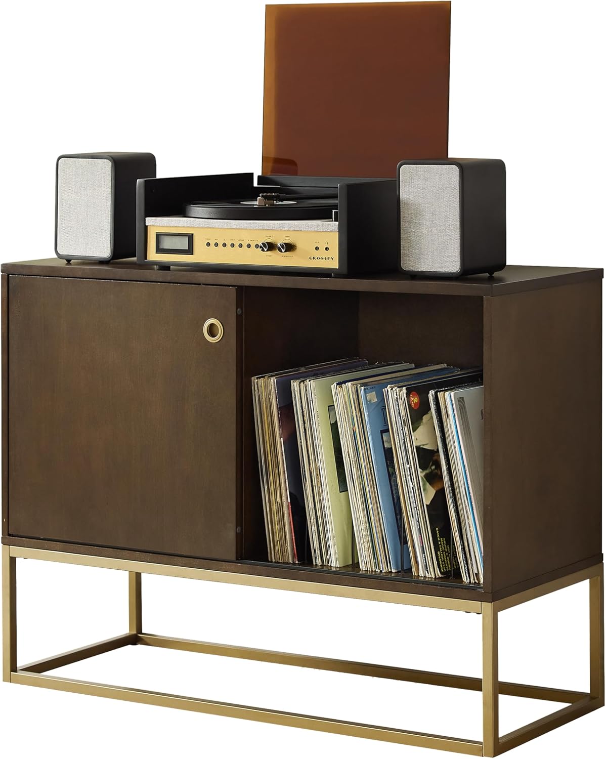 Crosley Furniture Byron Media Console and Record Player Stand with Storage for Vinyl Records