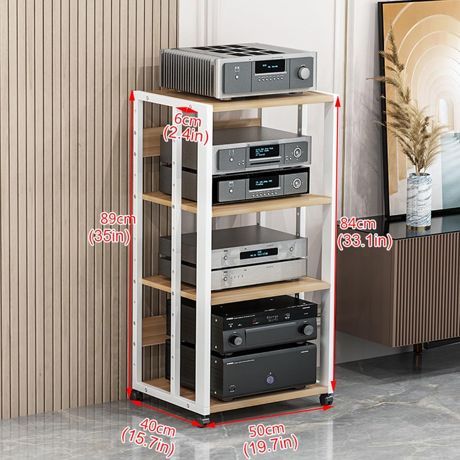 UYCVT Movable Media Stand Multi-Function Movable Audio Video Storage Cart Cd Player Media Stand Amplifier Rack-White - a-4 Tier