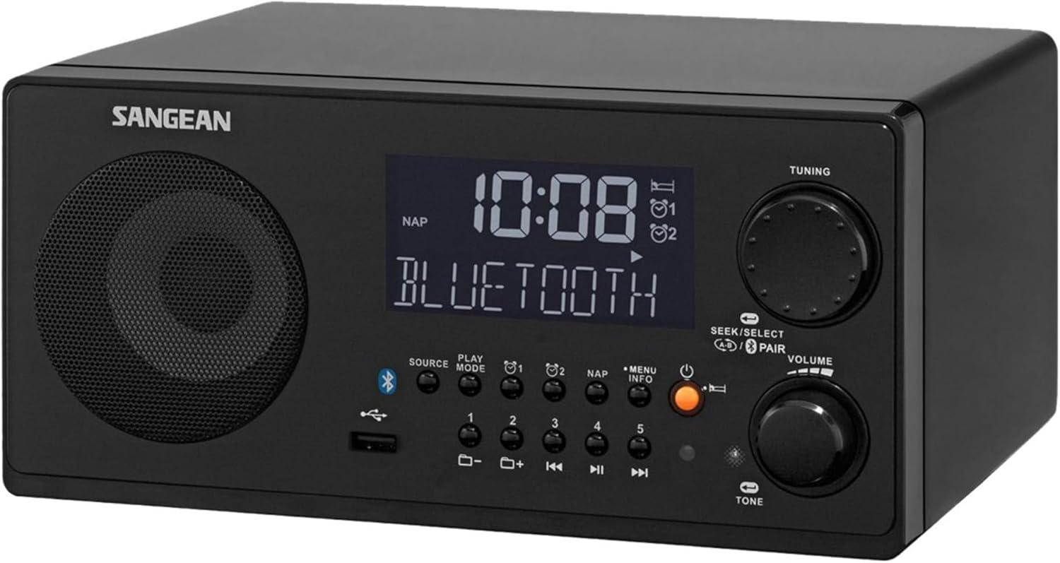 Sangean WR22BK FM-RBDS/AM/USB Bluetooth Digital Tabletop Radio with Remote