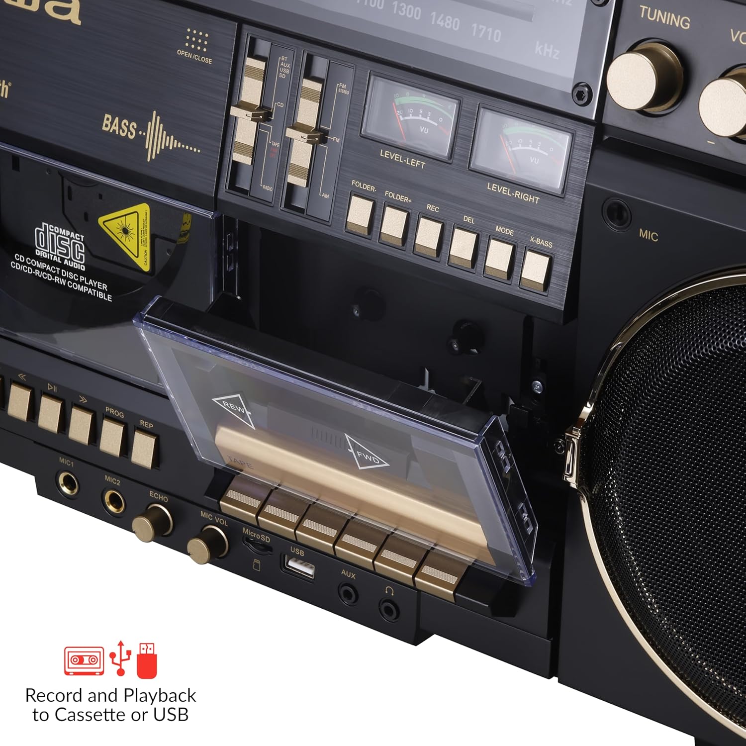 aiwa Retro Boombox BackTrack CD Player with Cassette Recording