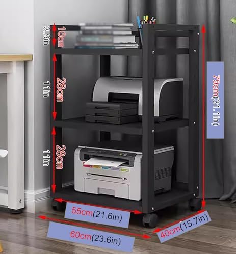 UYCVT Media Storage Cabinet On Wheels with Adjustable 4-Tier Wooden Shelves Floor-Standing Audio Video Organizer for Stereos Black-3 tier-60cm Wide