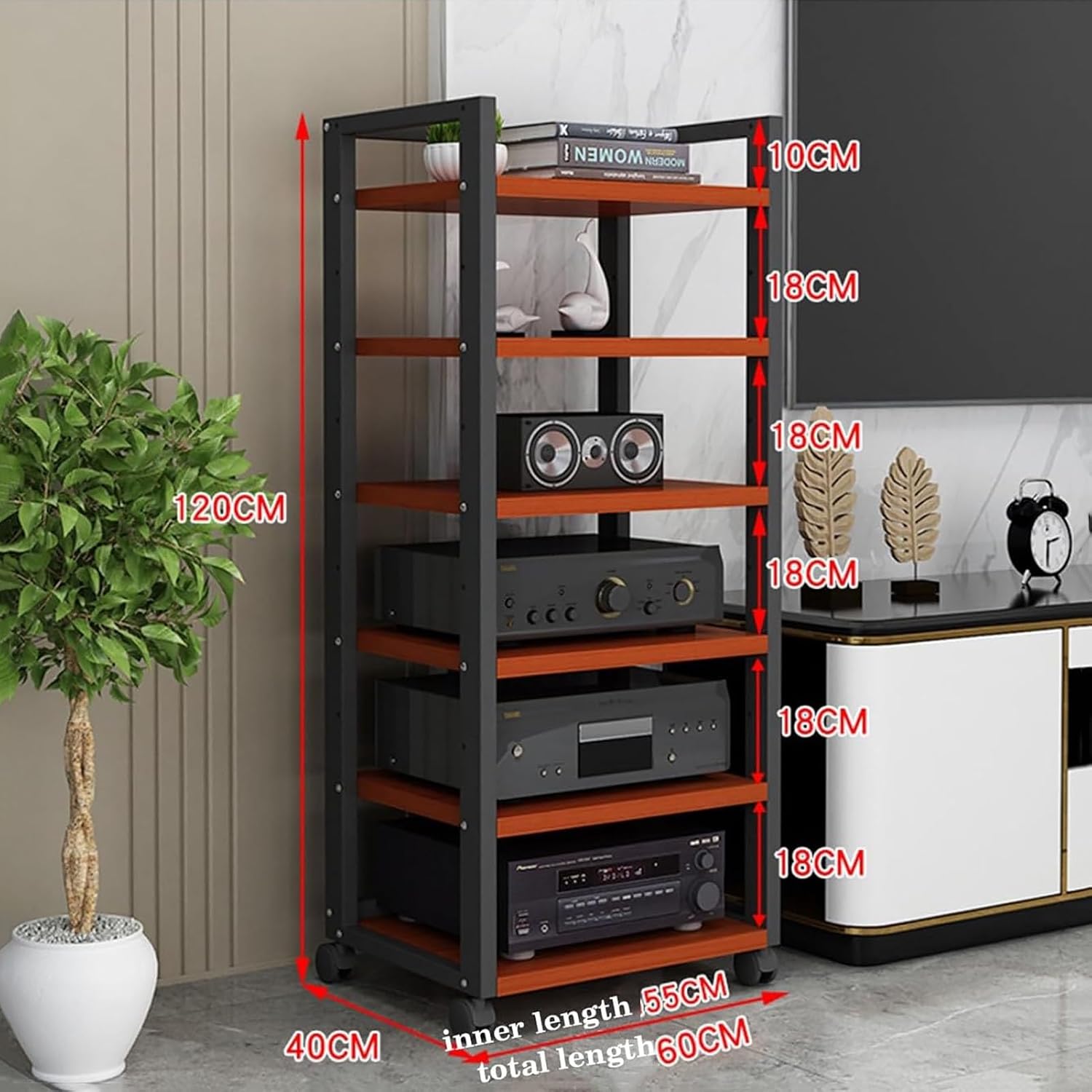 HOFSSI 6 Tier Furniture Media Stand DVD CD Player Stand Audio Rack Power Amplifier Equipment Cabinet Adjustable Open Storage Rack Floorstanding Storage Shelves (Color : C)