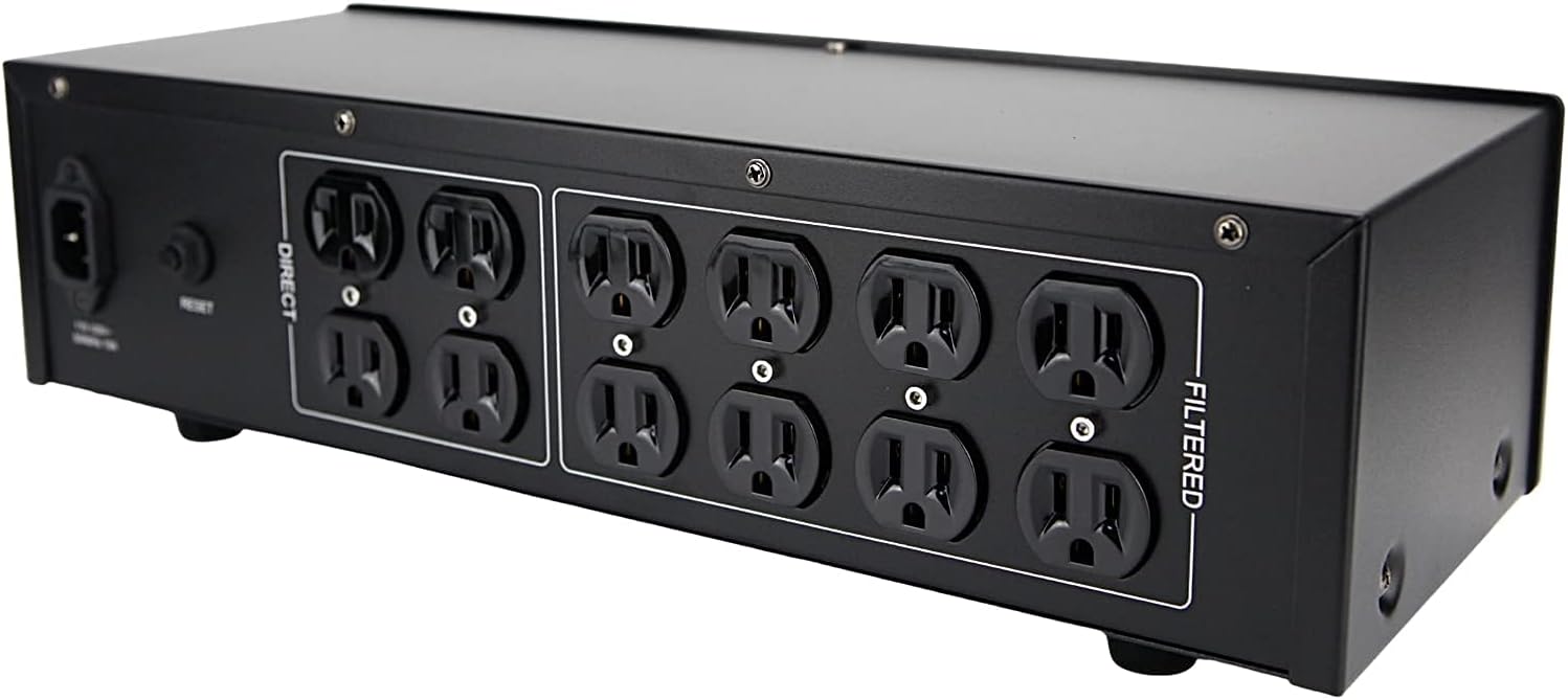 WAudio AC Noise Power Conditioner - Mains Purifier Audio Video Noise Filter Surge Protector with US Standard Sockets (Black)