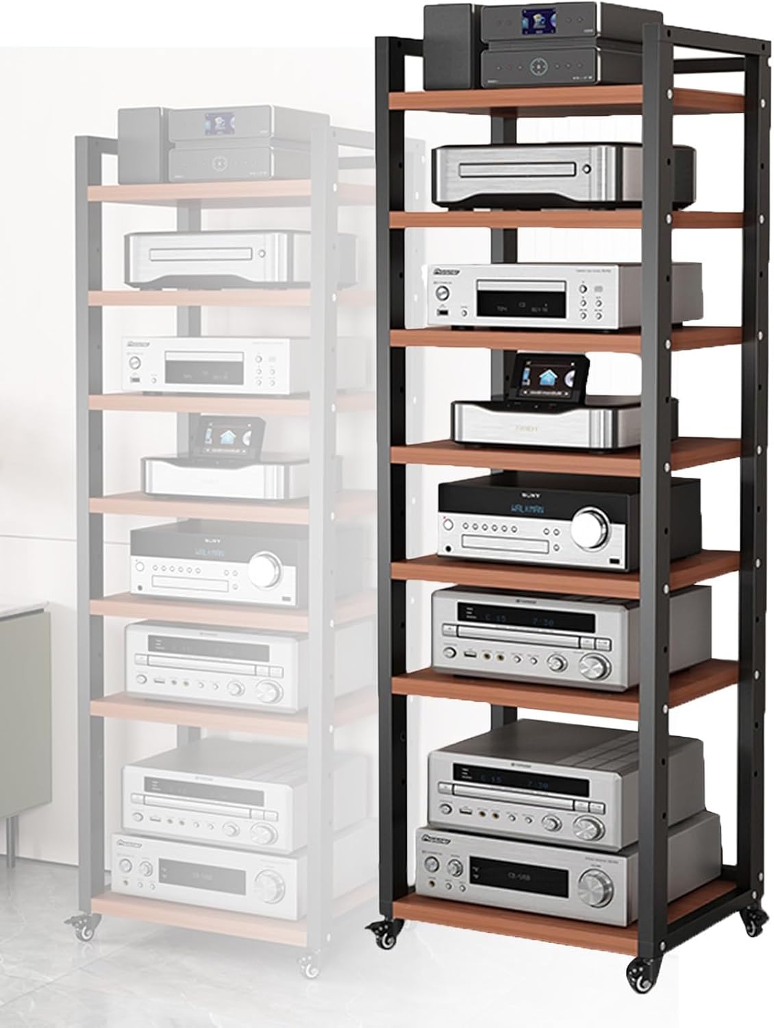 7 Tier AV Media Cabinet Stand Component Cabinet Removable Open Storage Rack With Height Adjustable Wooden Shelf Media Cabinet For Home/Office/Audio Video ( Color : Style 1