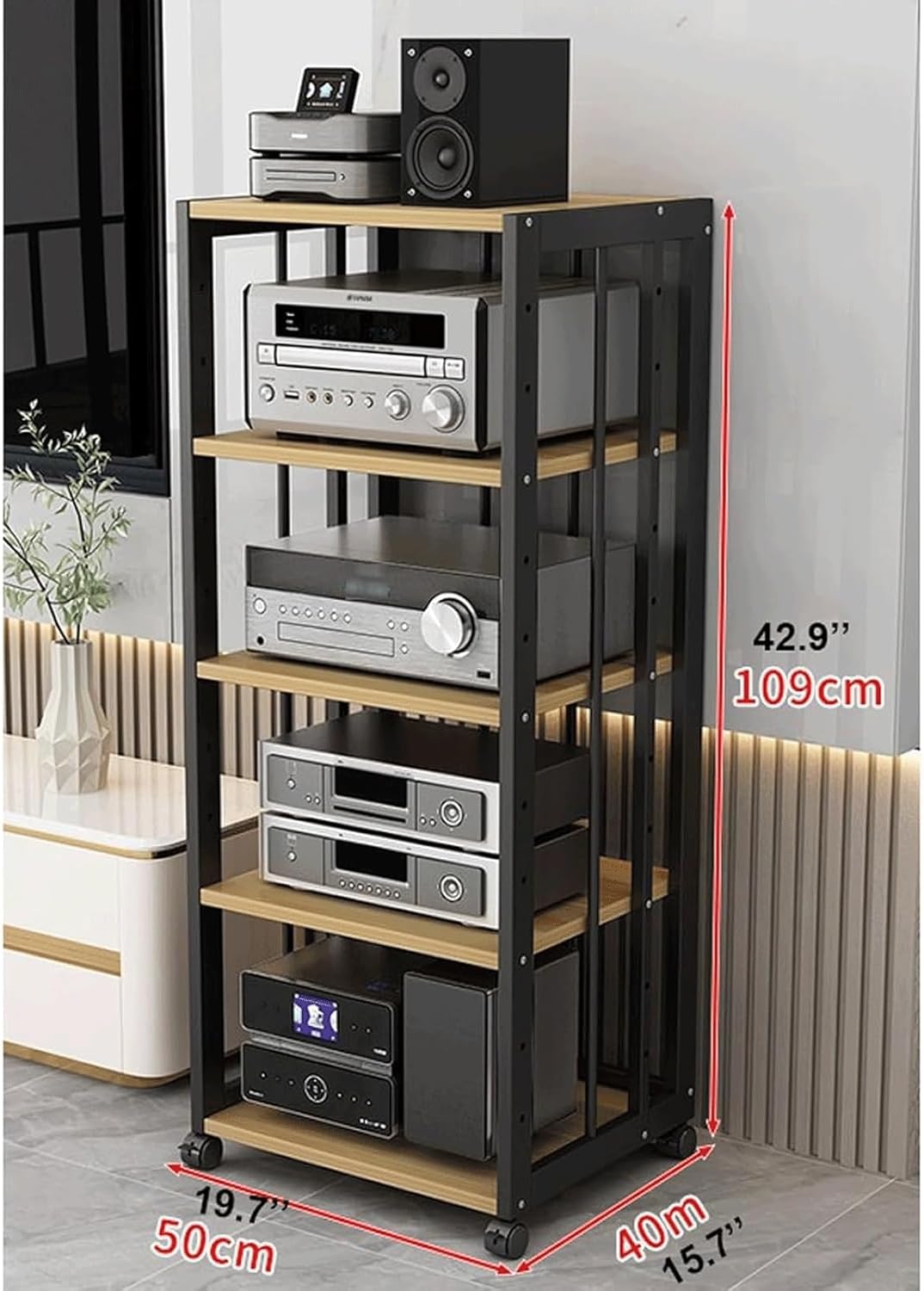 PZEOB Audio Tower Rack 2/3/4/5-Tier AV Media Stand with Wheels