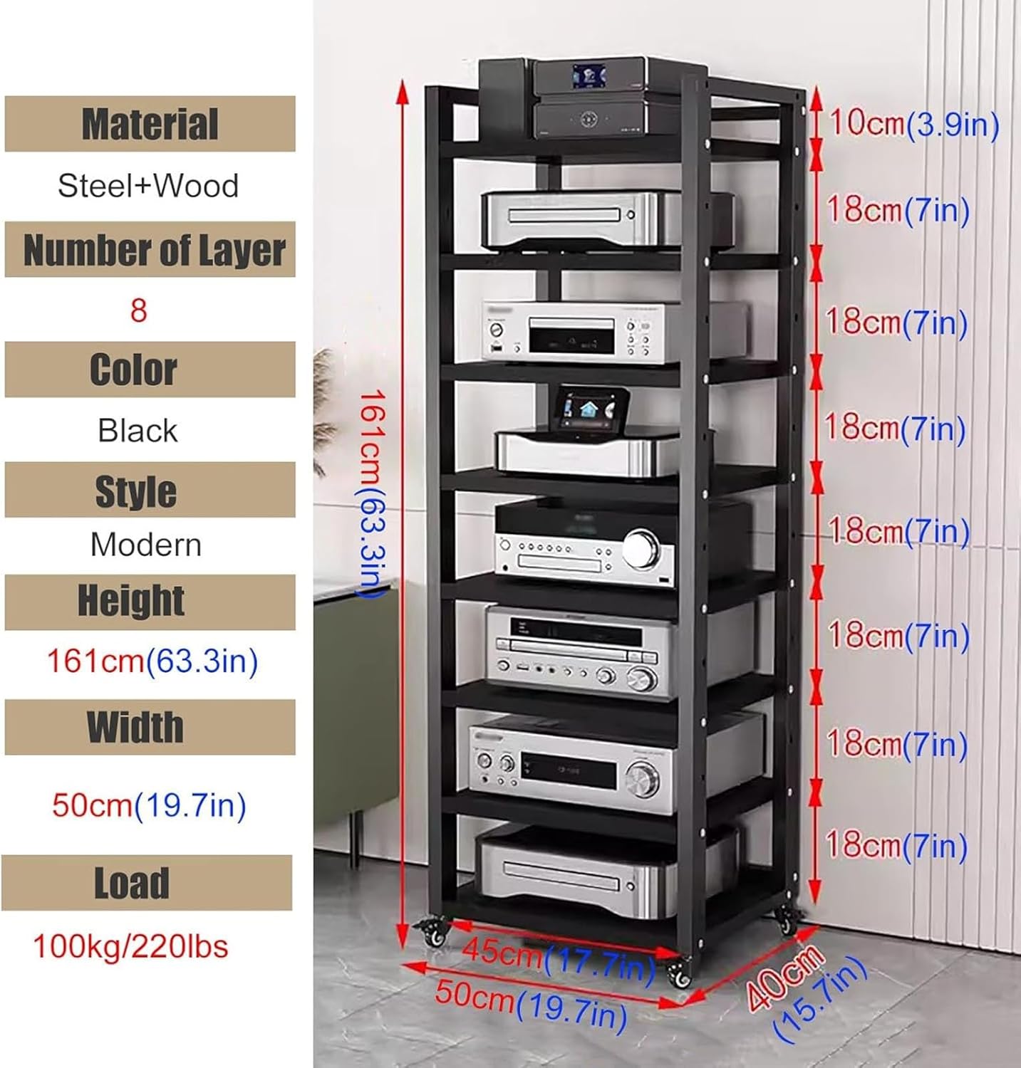 7 8 6 5 Tier AV Media Stand Cabinet Floor-Standing Audio Rack