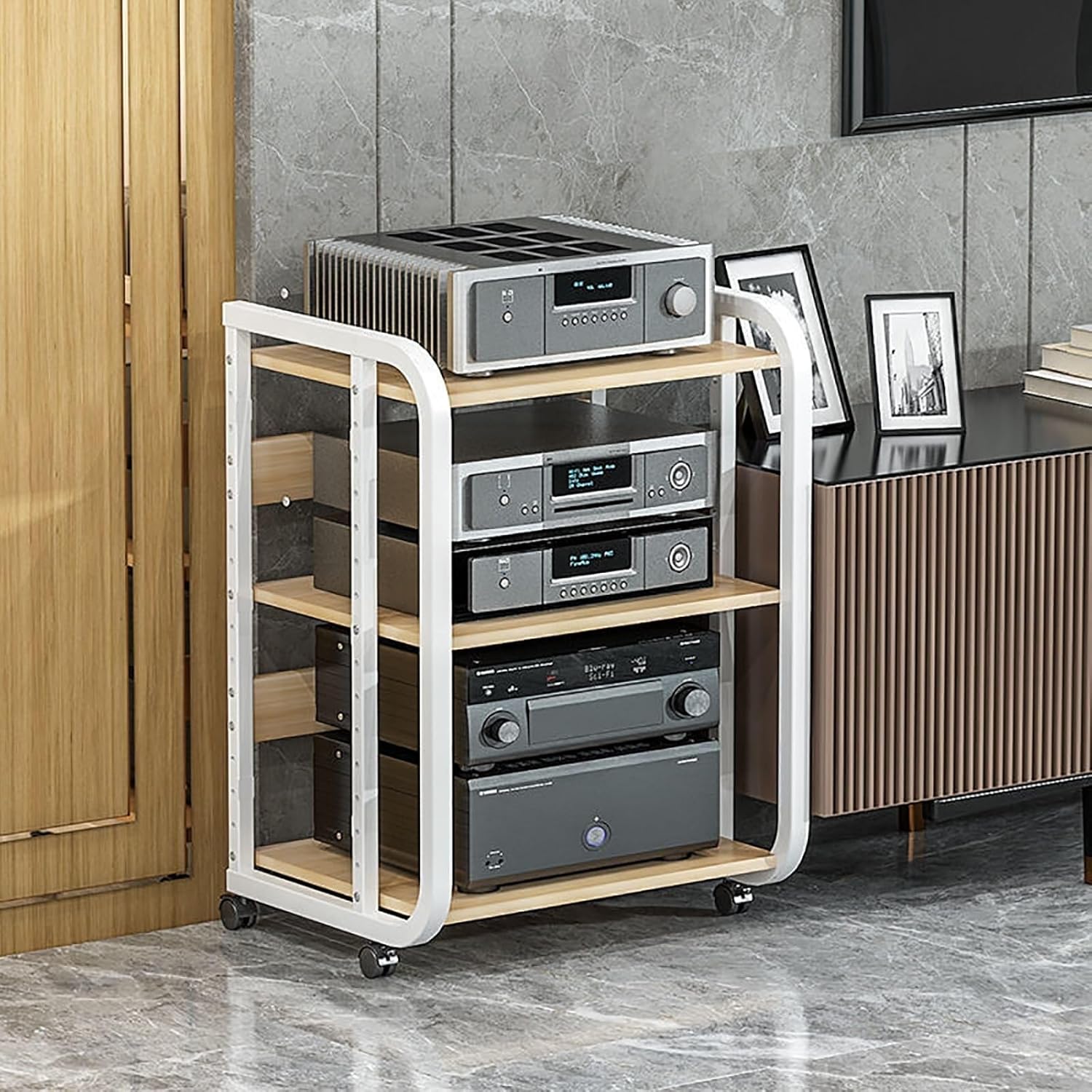 LTFCFZQ 3/4/5 Tier AV Media Stand CD Player Stand Home Stereo Rack with Height-Adjustable Shelf and Wheel
