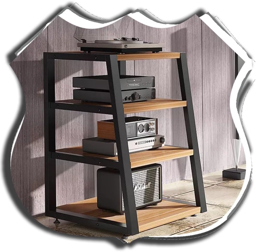 NILZA 3/4 Tier AV Media Stand Corner Shelf Stereo Audio Rack Tower Stereo Stand Entertainment Center Storage Cabinet AV Cabinet Open Audio Stand for Bedroom Living Room(Walnut