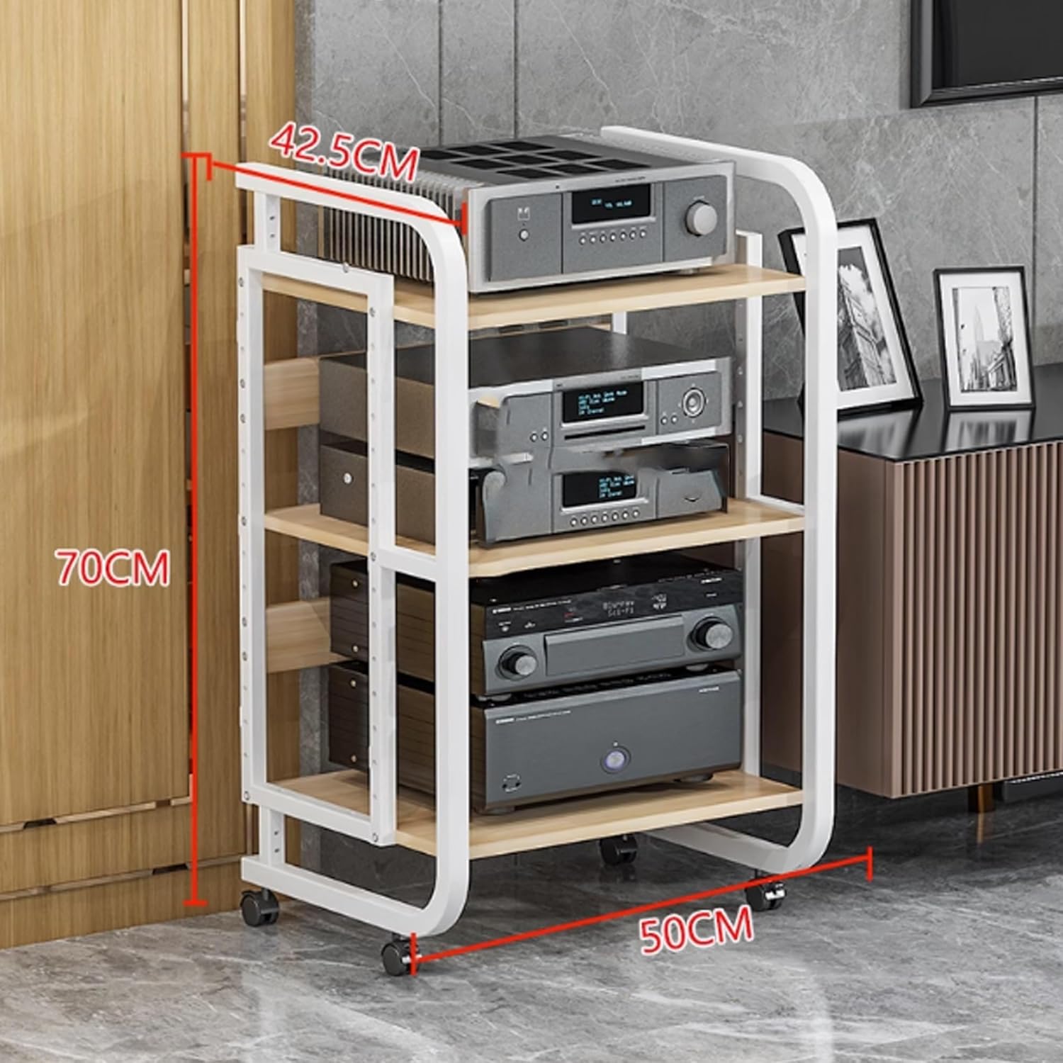 OVOGGPAN Media Storage Cabinet Modern Audio Video Stand Stereo Component Cabinet with Adjustable Shelves Media Stand Entertainment Center Stand