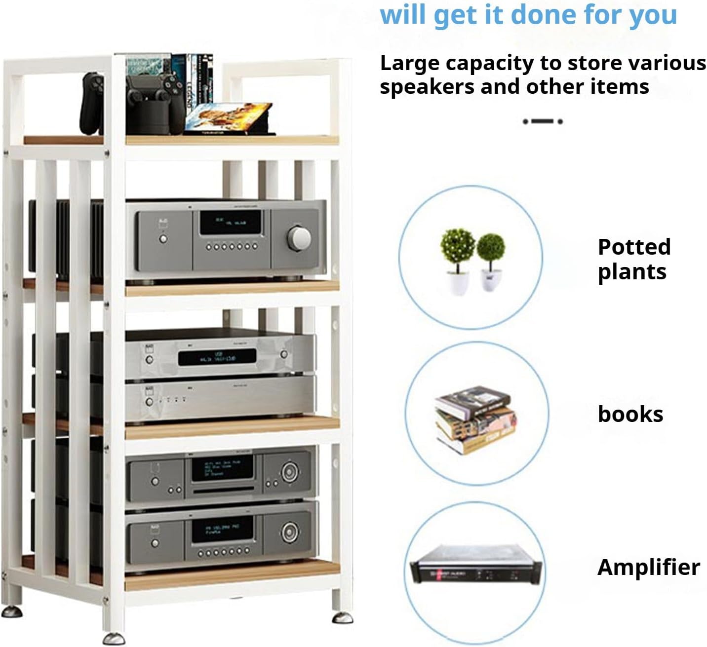 Zdlopteron 4 Tier Metal Stereo Media Stand with Adjustable Shelves