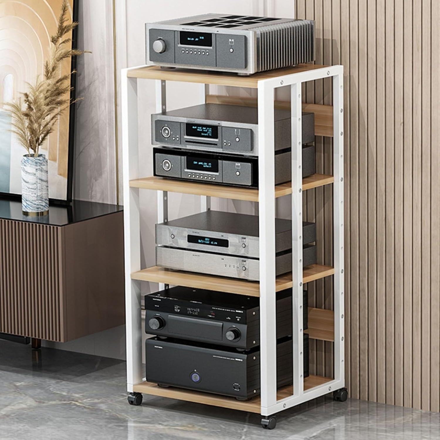 UYCVT Movable Media Stand Multi-Function Movable Audio Video Storage Cart Cd Player Media Stand Amplifier Rack-White - a-4 Tier