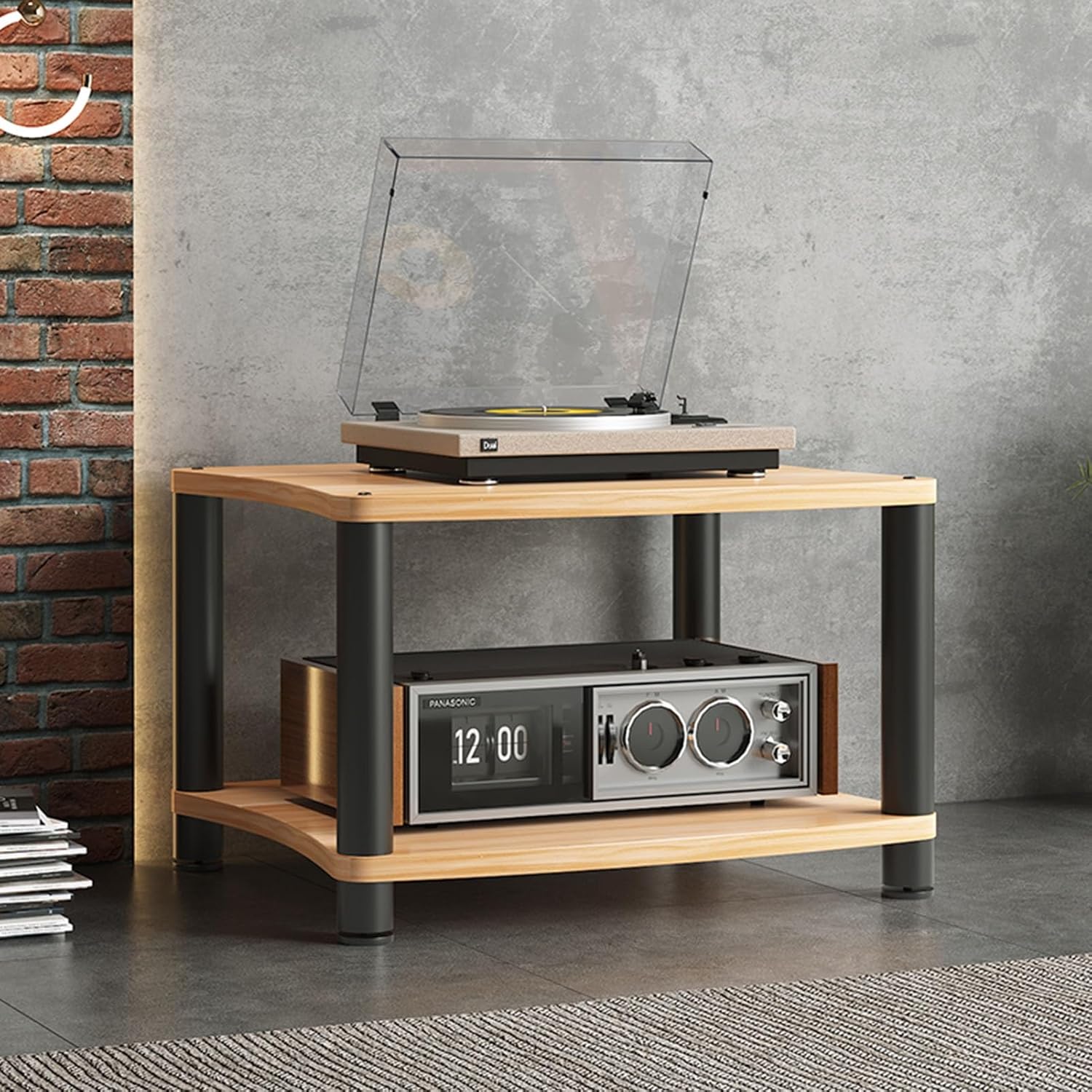 2/3/4-Tier Audio Rack Tower Floor-Standing AV Media Stand Corner Shelf Record Player Stand Stereo Component Cabinet with Wooden Shelves for Home/Office/Theater(Color:A