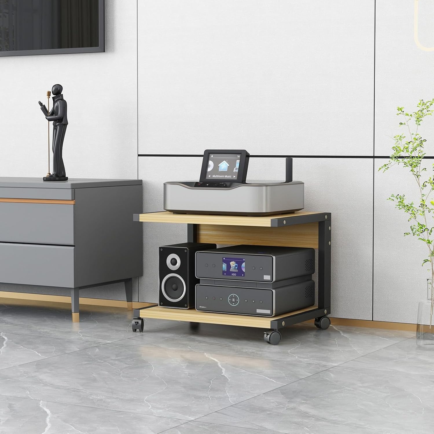 DLYZAYE 2-Tier Movable Media Stand Multi-Function Open Storage Shelf for DVD Player/TV Boxe/Game Consoles/TV Accessories