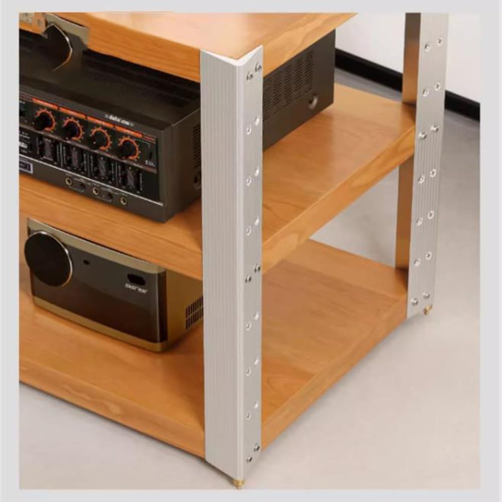 KGPGNYMYHA Aluminum Stereo Cabinet AV Media Stand Walnut Solid Wood Rack Audio Tower Audio Video Components Cabinet With Shock Spikes For Home Office(Natural