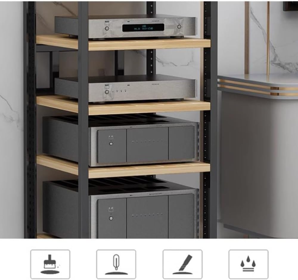 BIUBPW 5 Tier Professional Audio Rack AV Media Stand Height Adjustable CD Player Stand Stereo Component Audio Amplifier Media Storage Cabinet(Natural)