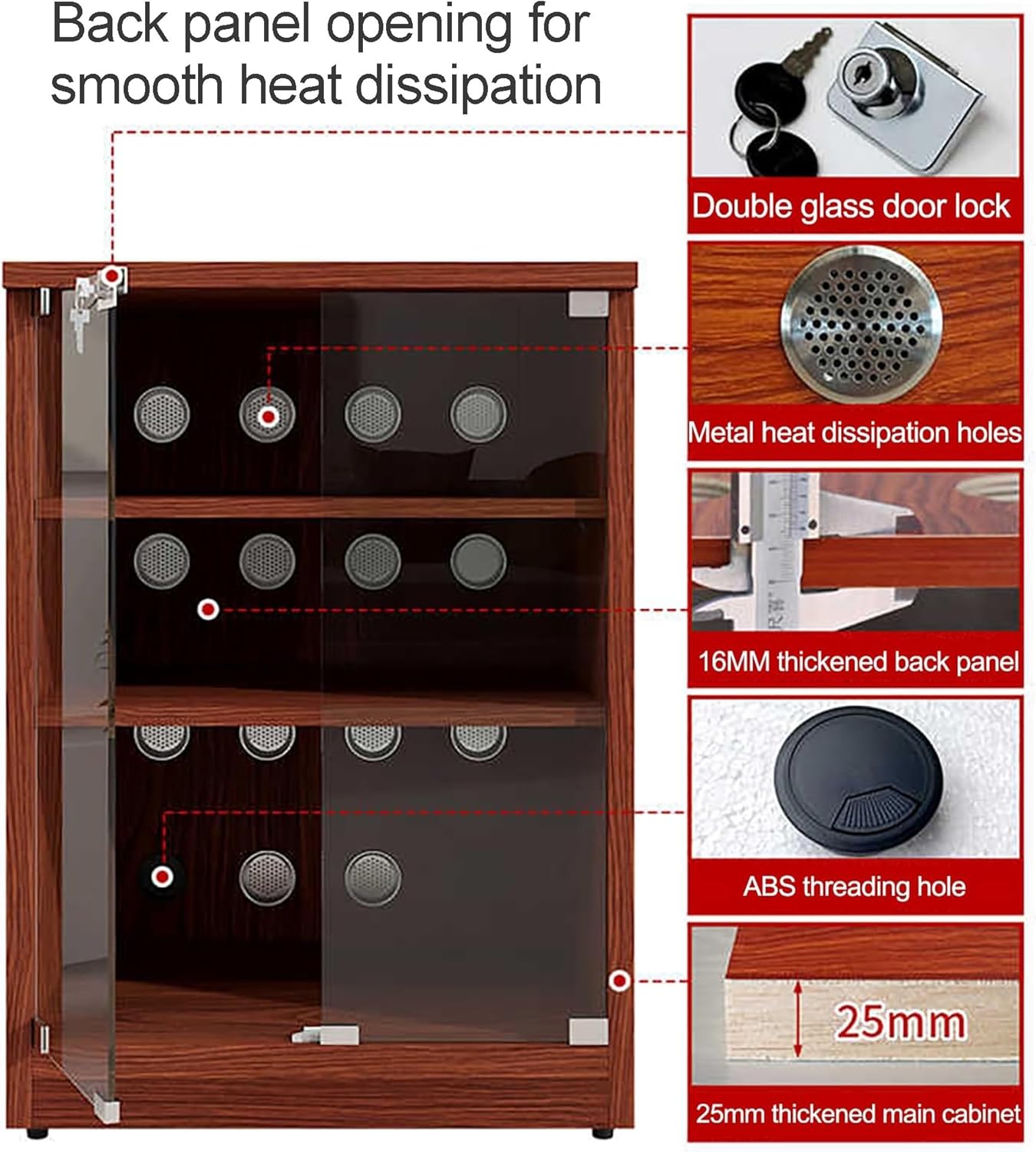 OVOGGPAN AV Media Stand Media Component Cabinet Stereo Audio Rack with Adjustable Shelves Tempered Glass Doors and Cable Management
