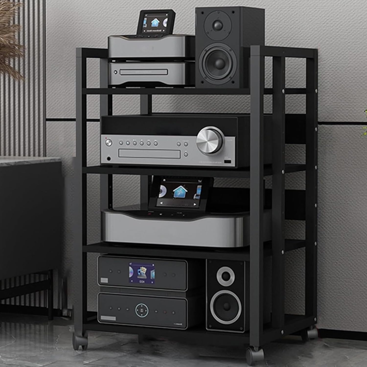 Metal Media stand with wheels