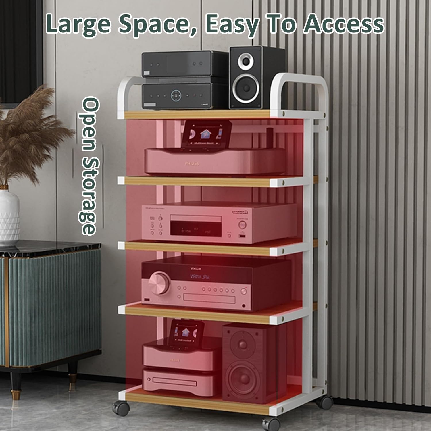 DLYZAYE Modern Stereo Stand with Wheels - Audio-Video Media Rack Tower