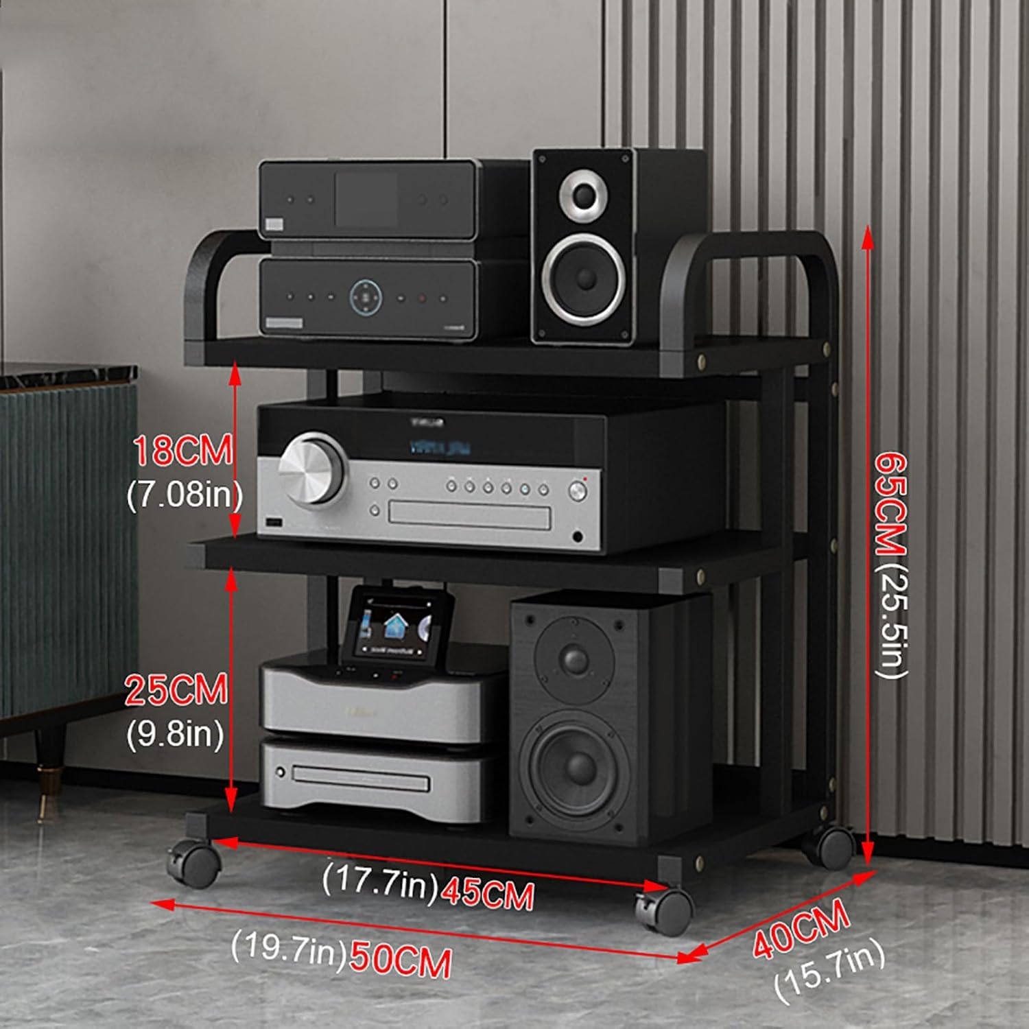 WUHUQN Media Stand 3/4/5-Tier AV Media Stand Corner Shelf for Record Player Stereo Cabinet Audio Rack Tower Multi-Purpose Entertainment Stand