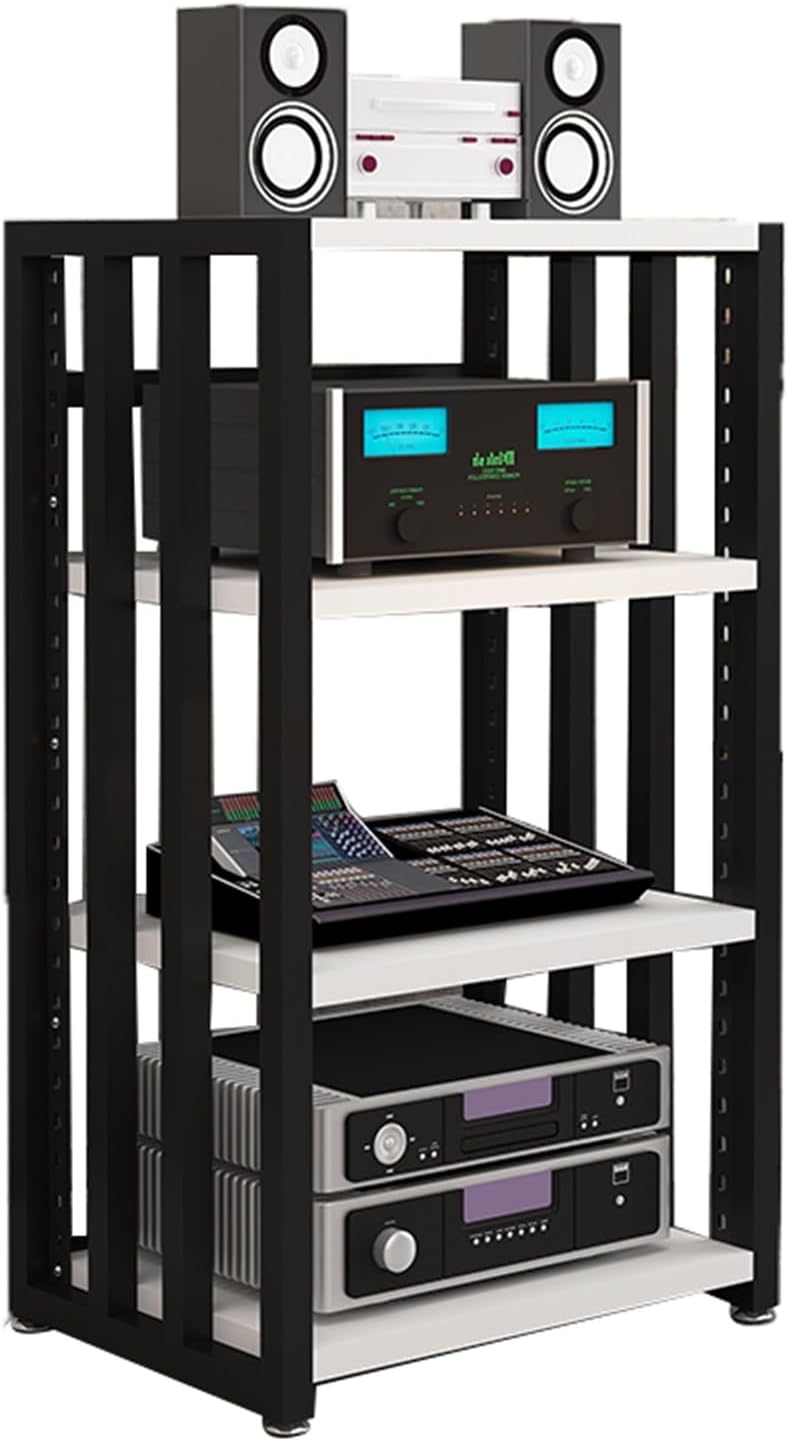 YLQFGUVWK 4 Tier AV Media Stand/Video Component Cabinet with Height Adjustable Wooden Shelf for Home/Office/Audio Video/DJ/Theatre (Color : White