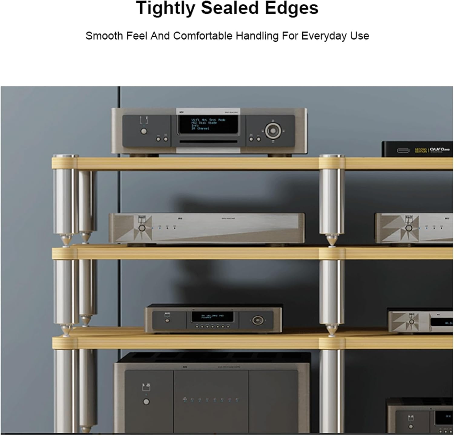 XMFBSY Medios HiFi Rack AV Media Stand Wooden Tiered Shelves Modern Stereo Component Cabinet Gaming Console Shelf for Projector DVD Player TV Box Organizer(Natural