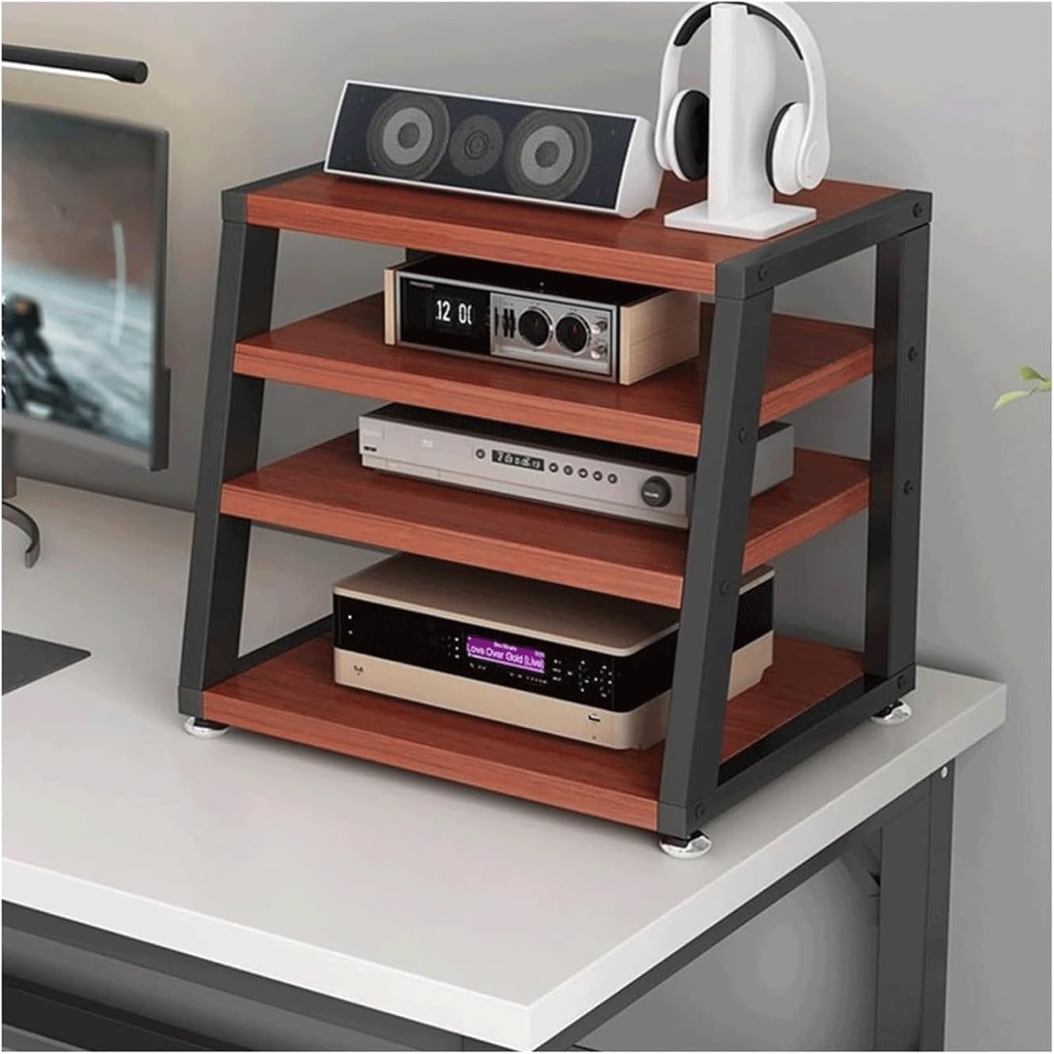 KUddYYKi Audio Rack 2/3/4 Tier Stereo Rack Audio Equipment Rack Wooden Audio Rack Cabinet Open Trapezoidal HiFi Rack Strong Stereo Shelf(Brown