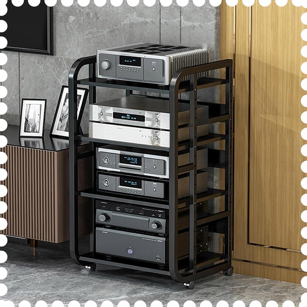 KGPGNYMYHA 3 4 5 Tier Media Cabinet AV Media Stand Audio Video Media Storage Cabinet Stereo Rack Movable Entertainment Center For CD Player Servers AV Gear(Black
