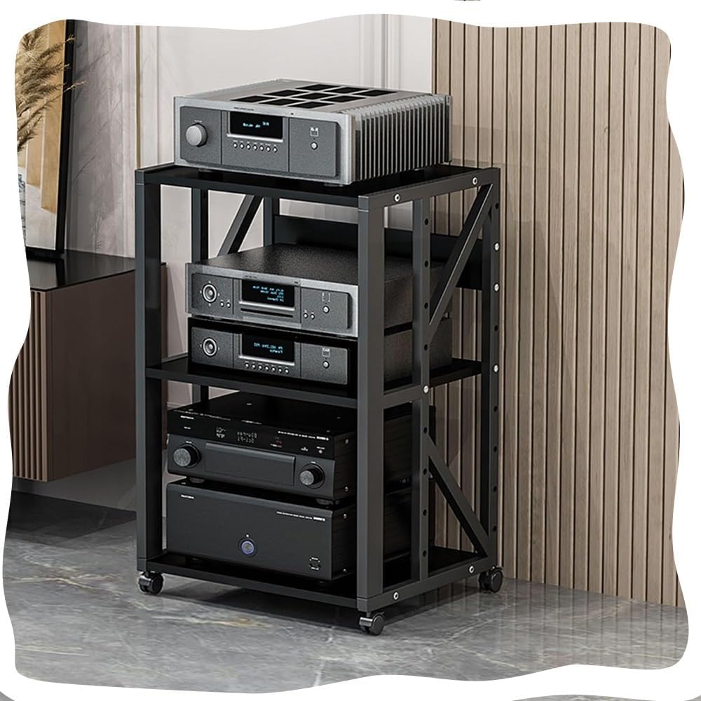 BIUBPW Modern Audio Video Stand AV Cabinet with Wheels