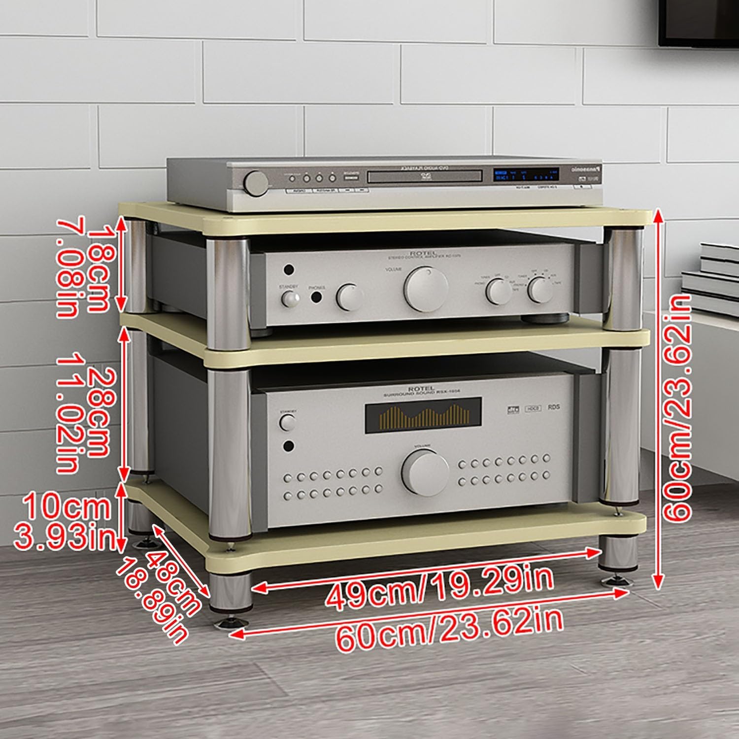 Audio Rack Portable Media Storage Rack Rack Audio Tower with Shelves AV Media Stand Corner Shelf DVD Display Cabinet High Amplifier Rack Shelf/Audio-video Shelving for Living Room.(Black