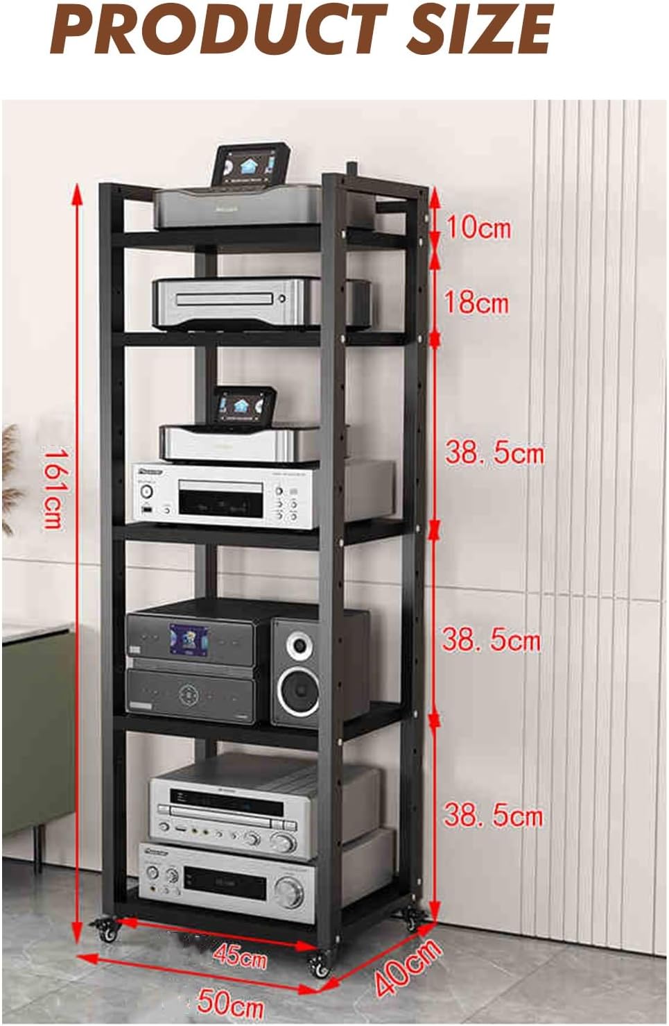 YLQFGUVWK Media Storage Cabinet Record Player Stand 6-Layer Wooden Shelf with Height Adjustable Wooden Shelf for Home/Office/Theater(Teak Color