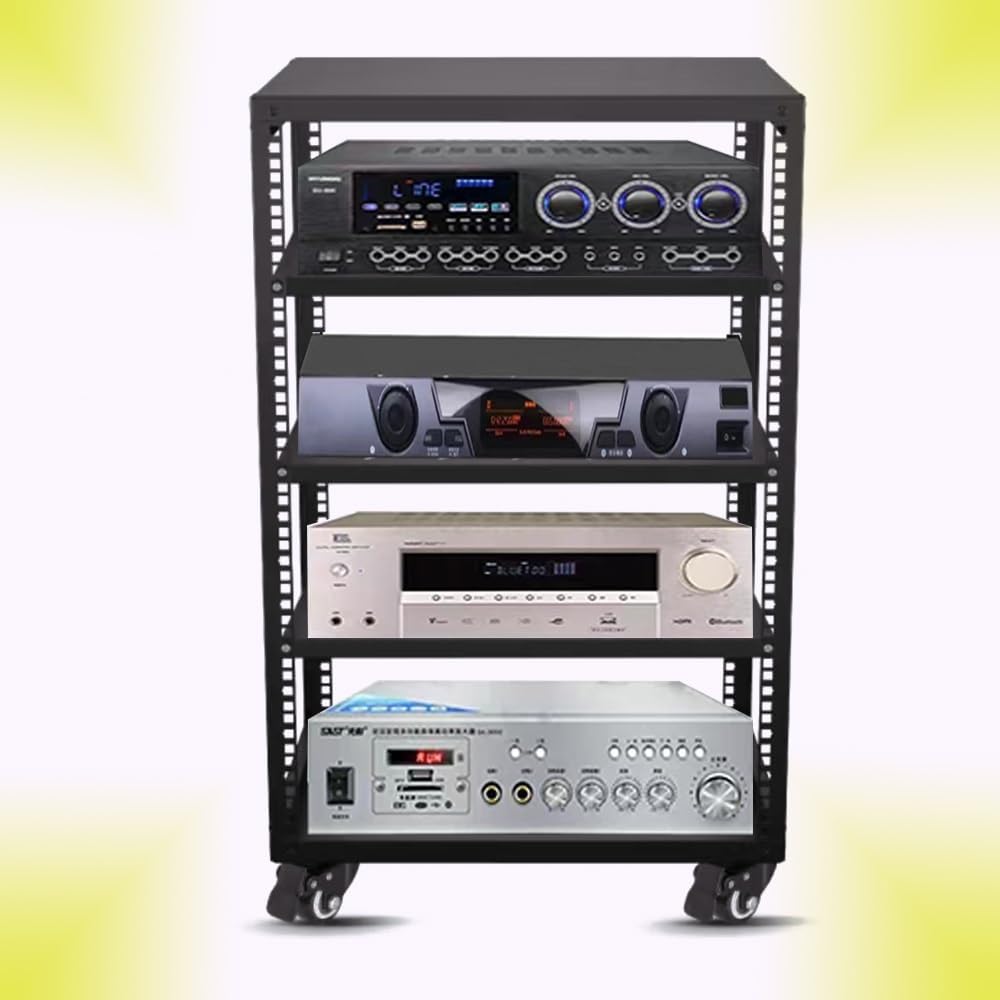 TAJMDGW Heavy Duty HiFi Audio Rack Metal Media Console Storage Cabinet with Wheels