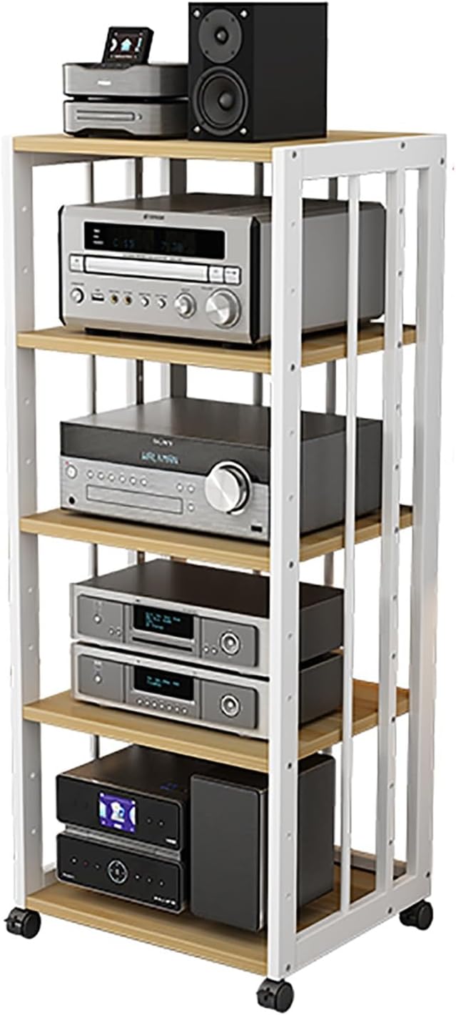 JYHHCYS Audio Video Tower Media Stand - 2/3/4/5 Shelf Stereo Rack Component Unit - Open-Ended Electronics Equipment Shelf for Home Office Living Room(5 Tier- H 109CM/43in)