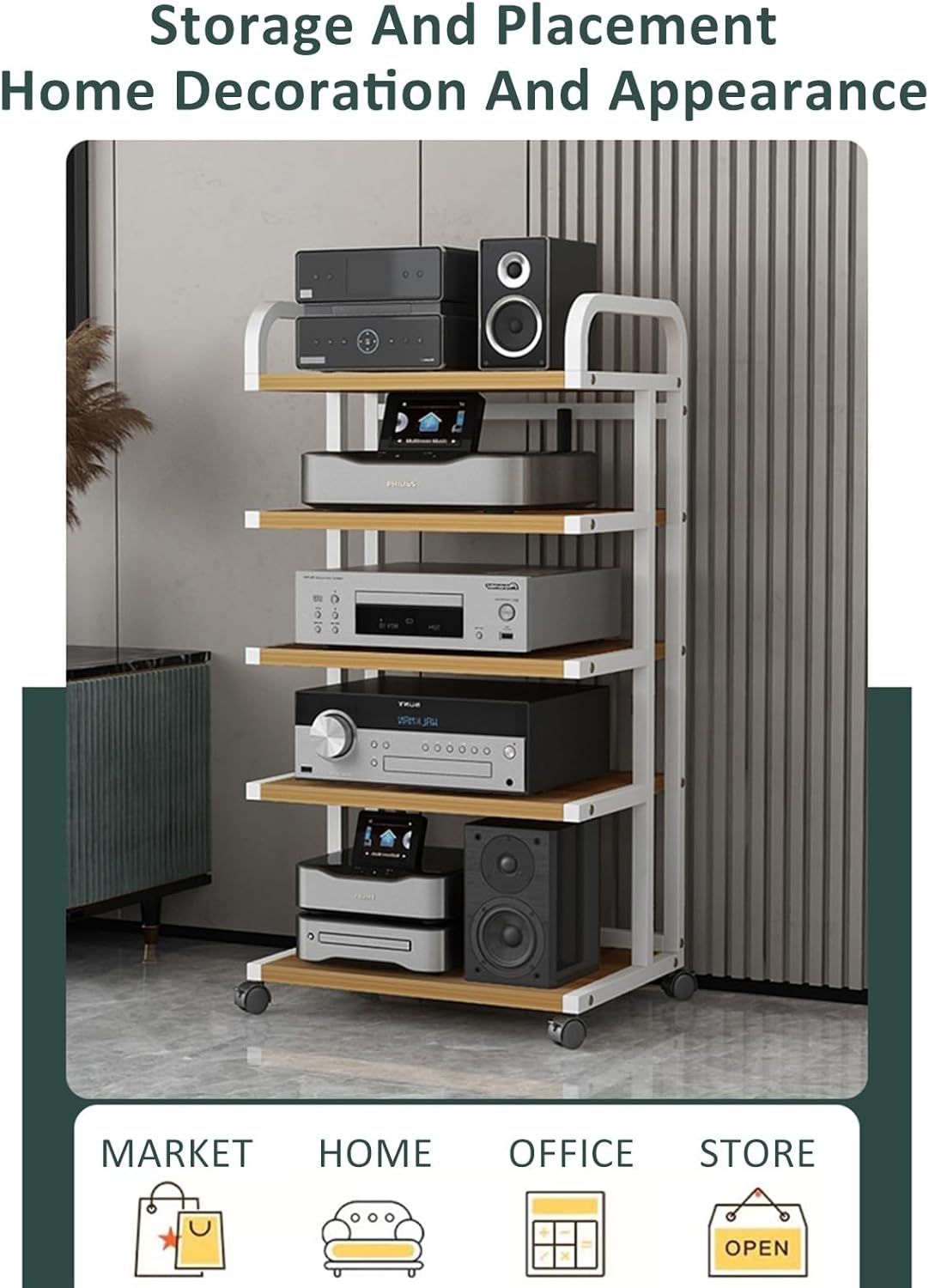 DLYZAYE Modern Stereo Stand with Wheels - Audio-Video Media Rack Tower