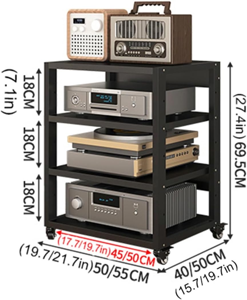 UYCVT Movable Media Stand 4-Tier Movable Media Stand Audio/Video Component Cabinet Cd Player Stand