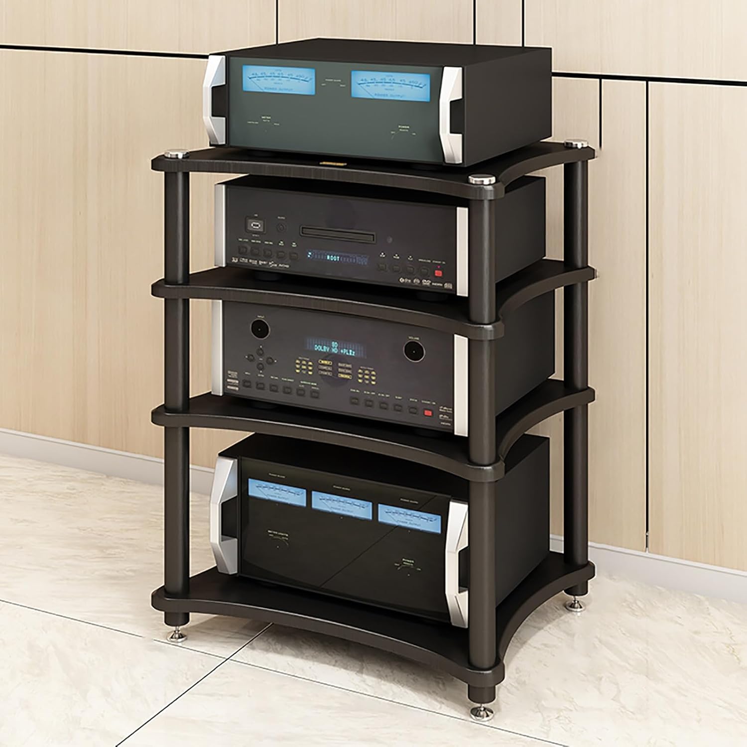 Gaming Shelf Audio Rack Floor-Standing Audio Rack Audio-Video Media Stand with Shelf Mobile Media Storage Stands Easy to Assemble Space-Saving for Living Gaming Recording Room.(Black