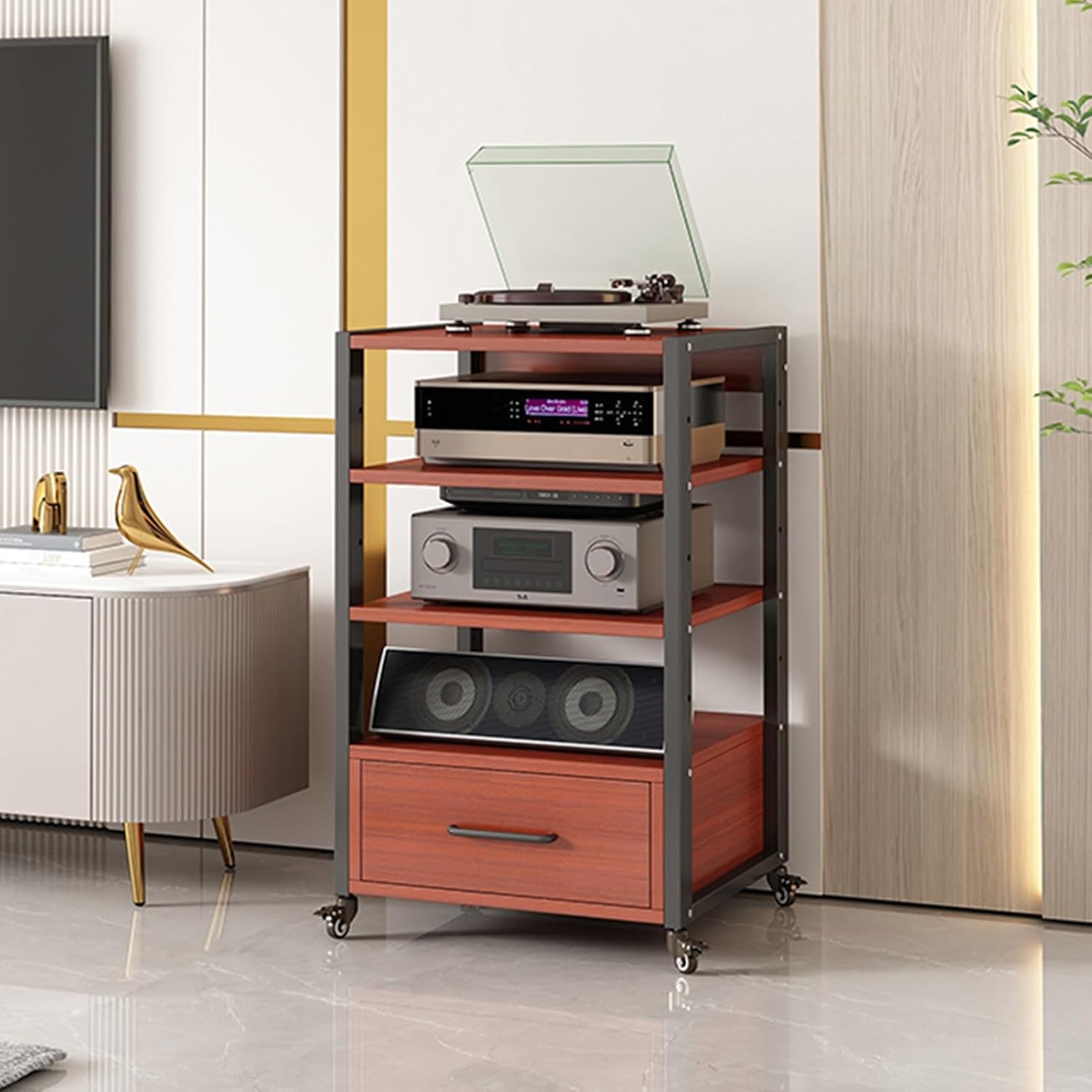 UYCVT Movable Media Stand Movable Av Media Stand with Storage Drawer