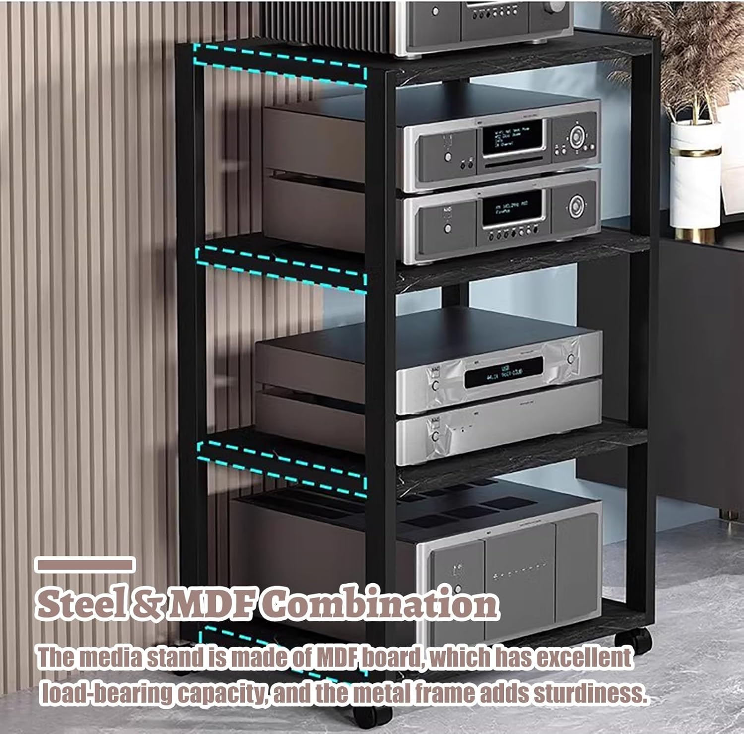 Elitix 1 2 3 4 5 Tier Heavy Duty Av Media Stand with Wheels Rustic