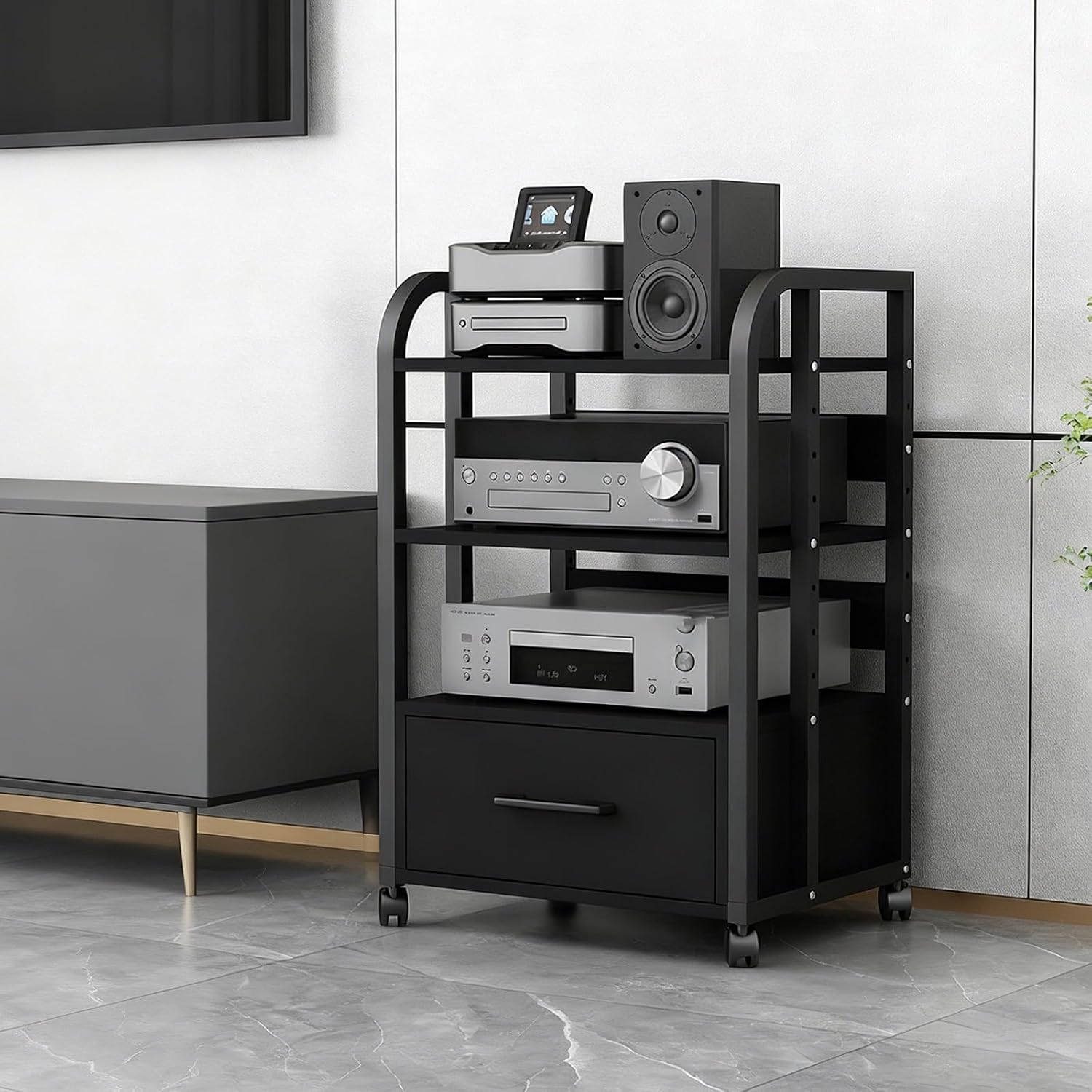 JDPYURV Heavy Duty Media Stand with Drawer & Wheels