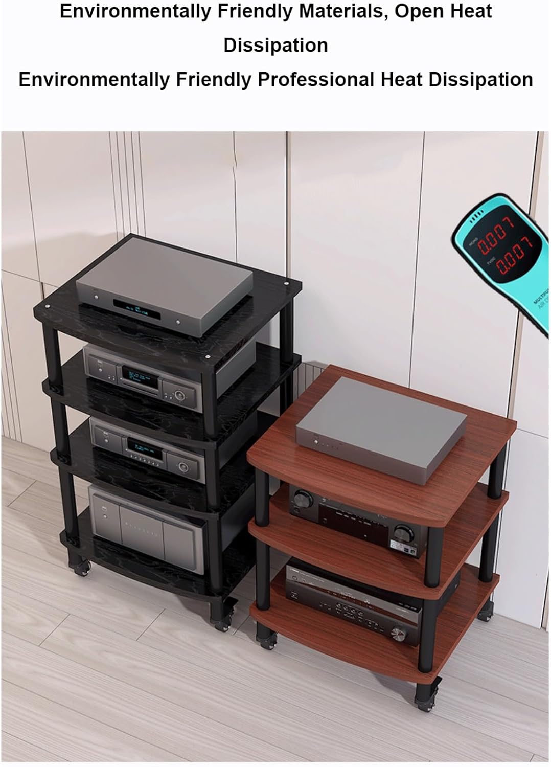 XMFBSY Medios AV Media Stand with Wheels Modern Stereo Cabinet Receiver Console Shelf Wooden Audio Component Rack HiFi Stand for Living Recording Room Organizer(White