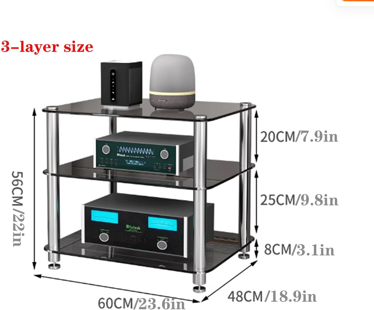 AV Media Stand Display Rack - 1/2/3/4 Tier Audio/Video Console Cabinet with Tempered Glass