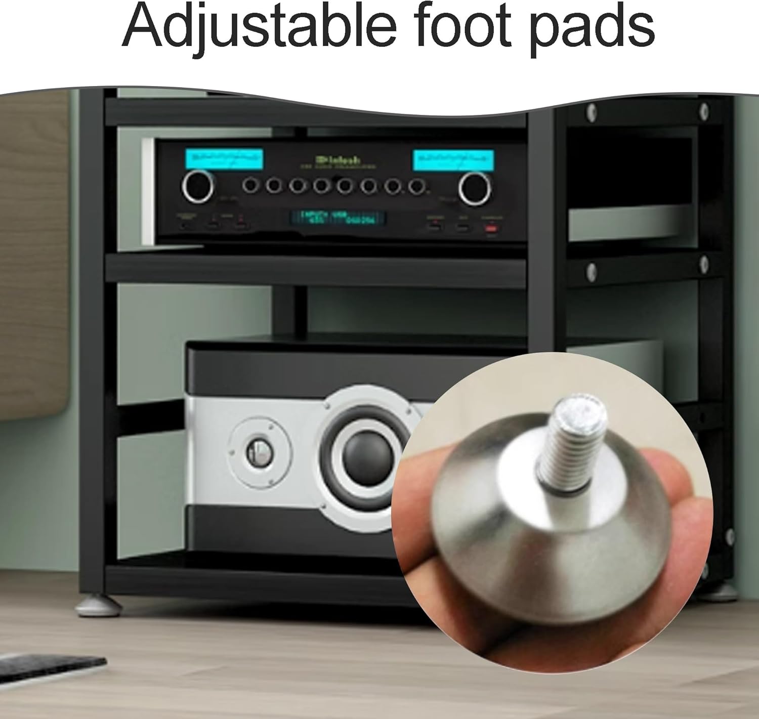 OVOGGPAN Open AV Media Stand Adjustable Audio-Video Shelving Unit with Customizable Shelves & Foot Pads Stereo Component Storage Cabinet for Living Room