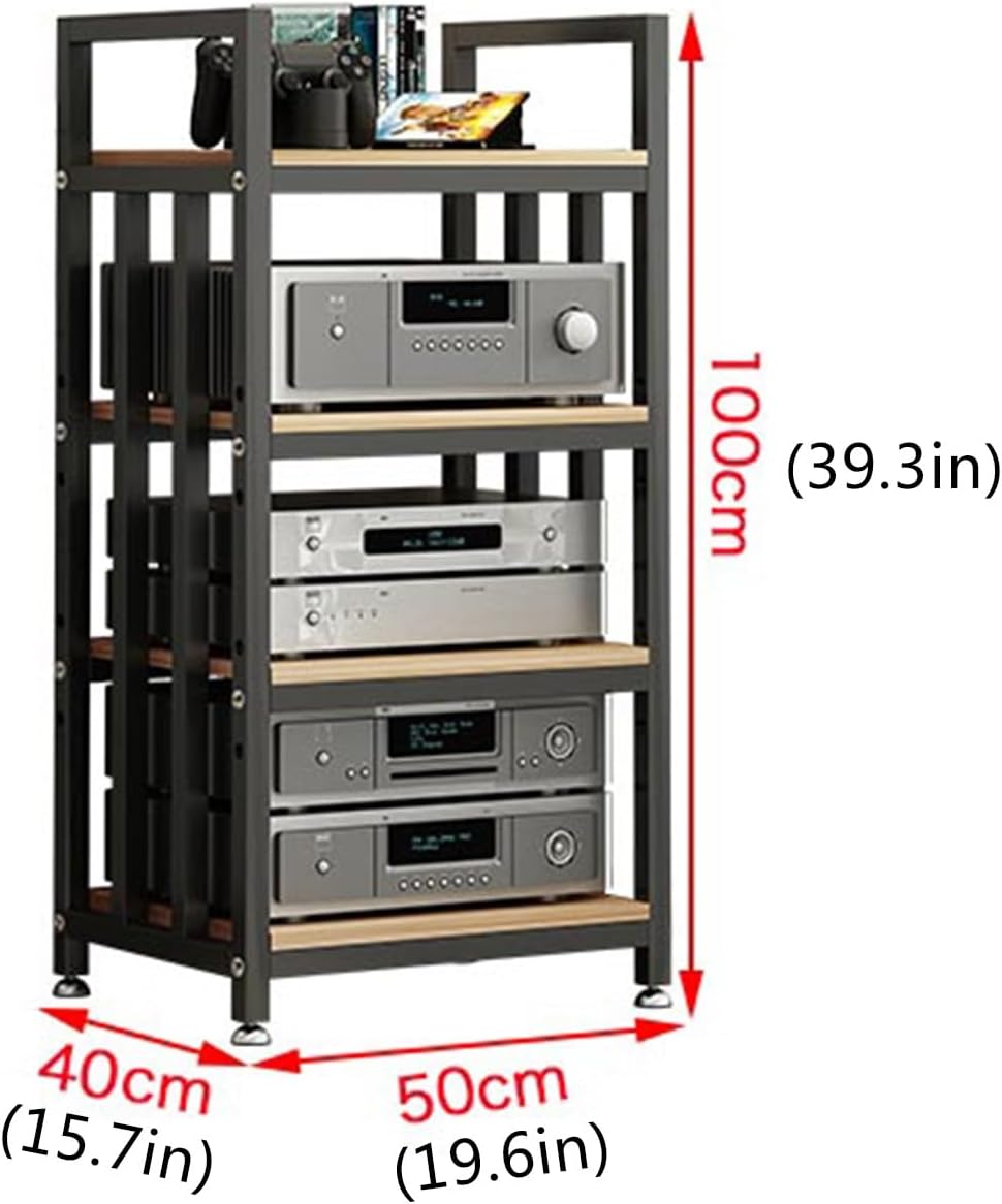 4-Tier DVD CD Player Stand - Wooden AV Media Cabinet with Stereo Rack for Home