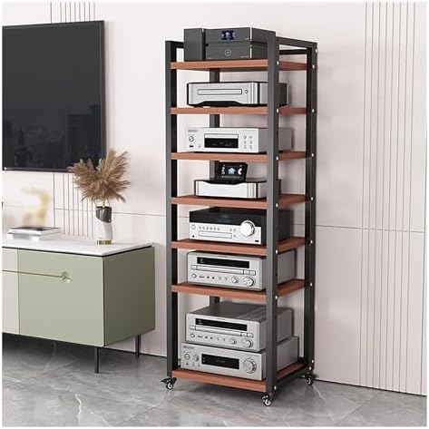 UYCVT Heavy Duty Media Storage Cabinet - 7-Tier Adjustable Audio-Video Rack with Rolling Shelves for Living Room Home Office - Tall Stereo Components Stand in Stylish Design-Black-#1-7 Tier