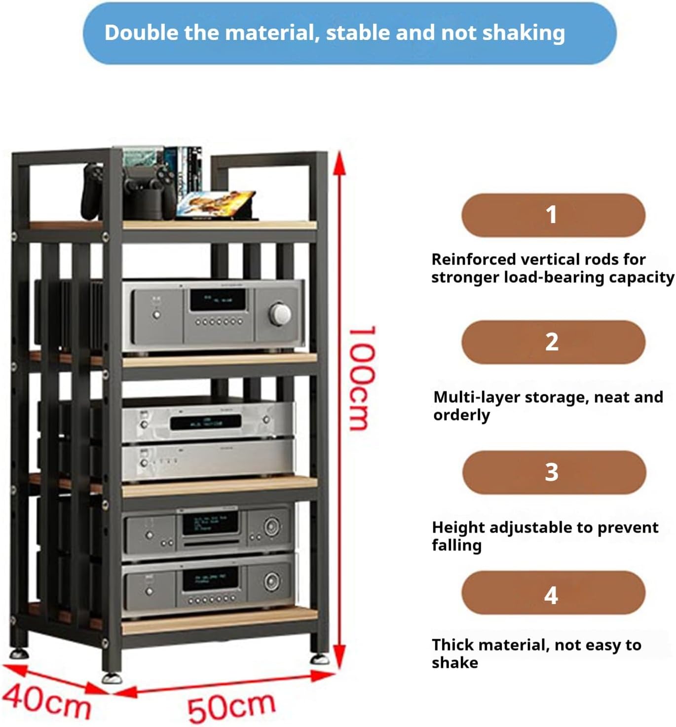 Zdlopteron 4 Tier Metal Stereo Media Stand with Adjustable Shelves