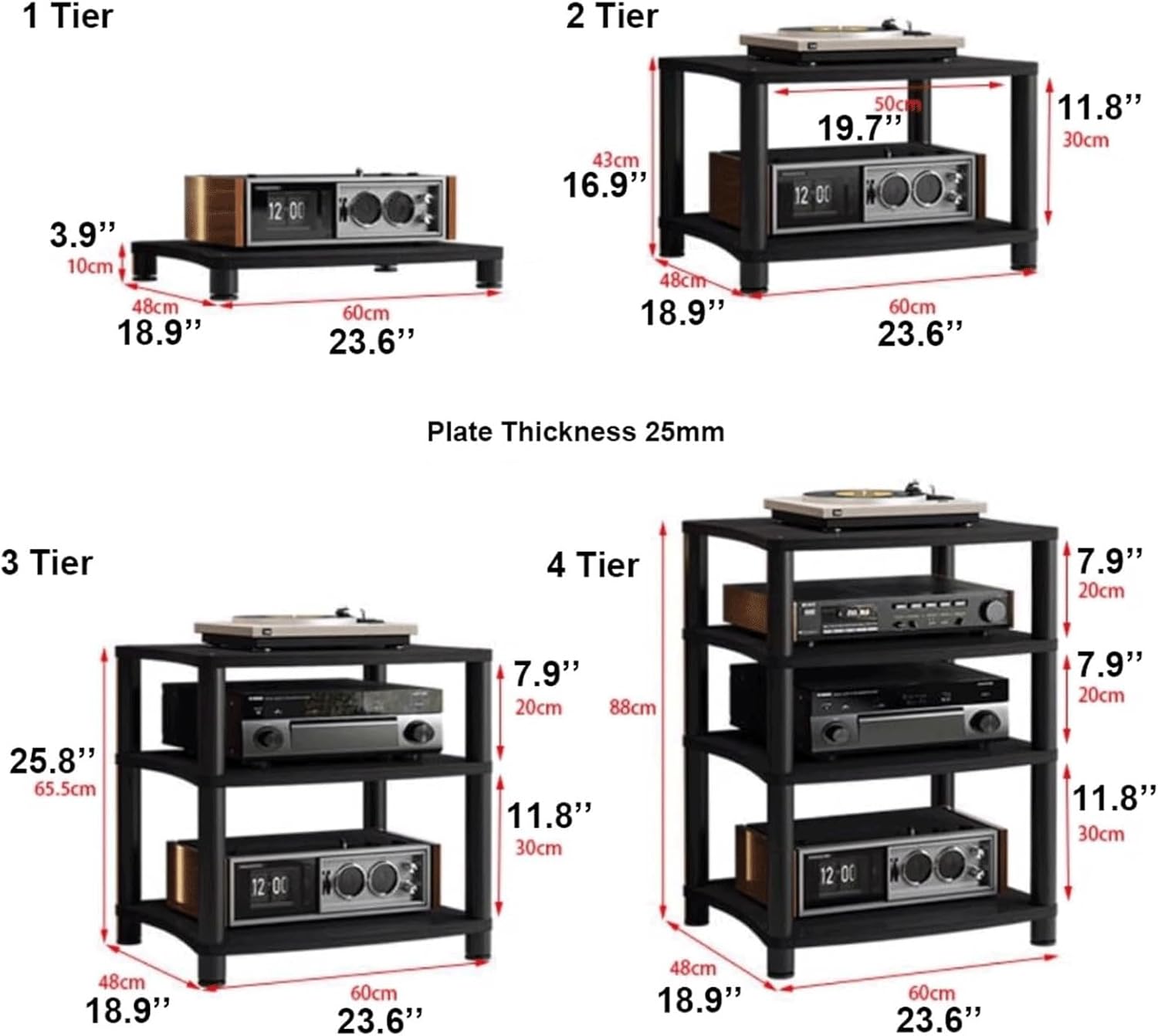 PZEOB Audio Rack Wooden Stand Audio/Video Component Cabinet 1/2/3/4 Tier Modern Media Storage Cabinet Audio Rack Tower Stereo Stands(Natural