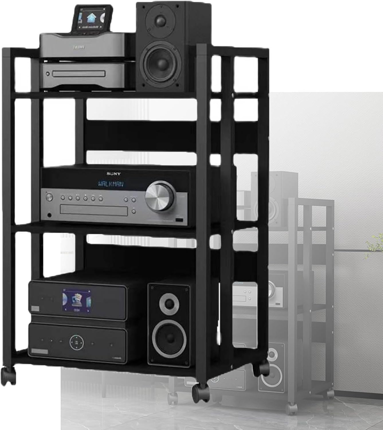 3-tier Removable AV Media Stand Wooden Corner Frame Component Cabinet Stereo Rack Sound Tower