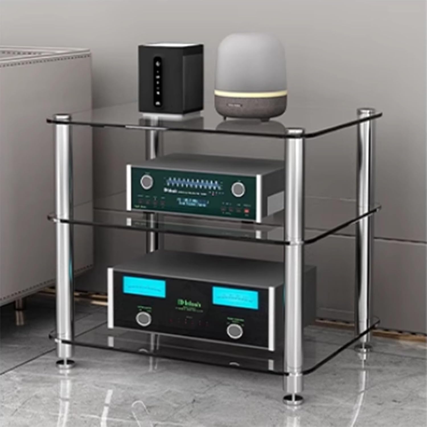 AV Media Stand Display Rack - 1/2/3/4 Tier Audio/Video Console Cabinet with Tempered Glass